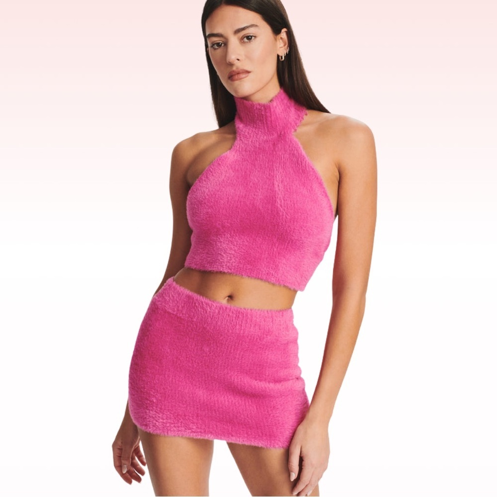 Seroya Hot Pink Boca Fuzzy Crop Top (Sz S)